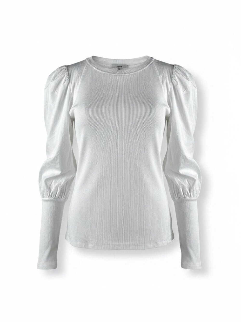 Veronica Beard Jeans Donovan White Ribbed Puff Sleeve Top M $198 - Picture 3 of 10